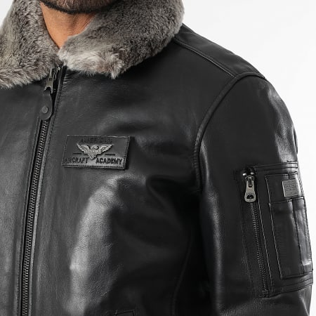 Redskins - Veste Cuir Col Fourrure Texaco Fender Noir