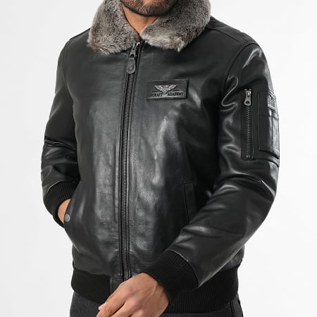 Redskins - Veste Cuir Col Fourrure Texaco Fender Noir