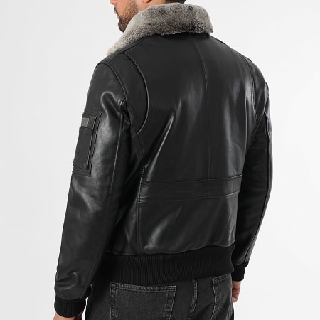 Redskins - Veste Cuir Col Fourrure Texaco Fender Noir