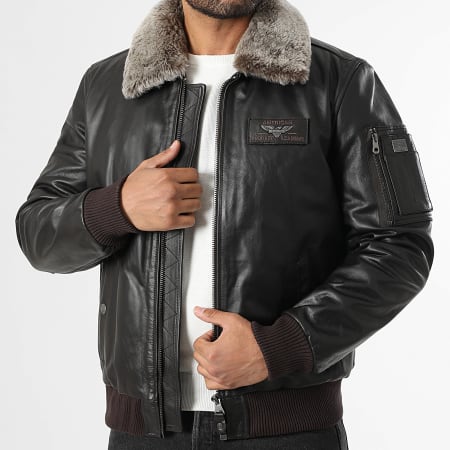 Redskins - Veste Cuir Col Fourrure Texaco Fender Marron Foncé