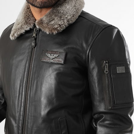 Redskins - Veste Cuir Col Fourrure Texaco Fender Marron Foncé