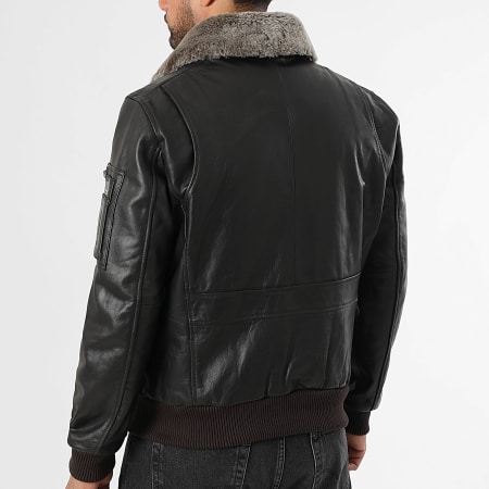 Redskins - Veste Cuir Col Fourrure Texaco Fender Marron Foncé