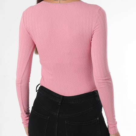 Tommy Jeans - Tee Shirt Manches Longues Femme Irregular Rib 1575 Rose