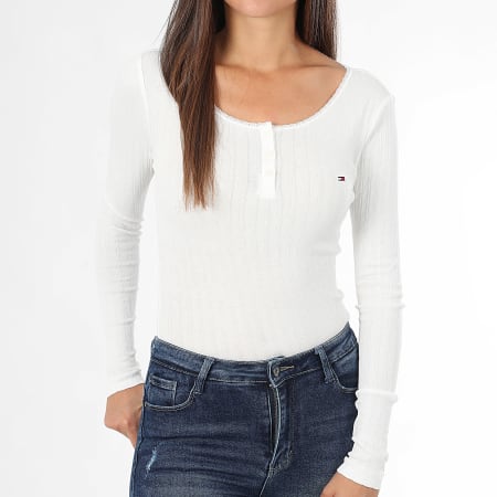 Tommy Jeans - Tee Shirt Manches Longues Femme Irregular Rib 1575 Blanc