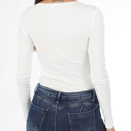 Tommy Jeans - Tee Shirt Manches Longues Femme Irregular Rib 1575 Blanc