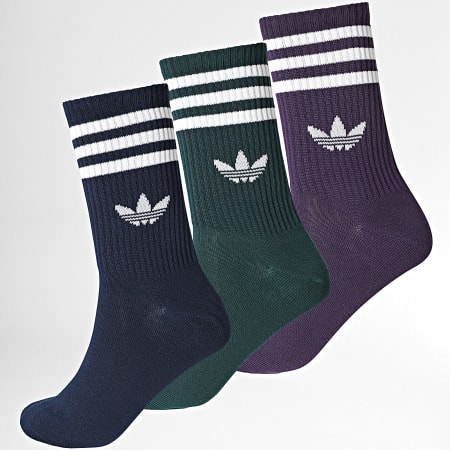 Adidas Originals - Set van 3 paar Crew 3 Stripes Sokken JZ4943 Paars Groen Blauw Marine