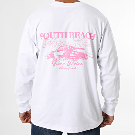 Luxury Lovers - Camiseta de manga larga South Beach Motors Club Blanco Rosa