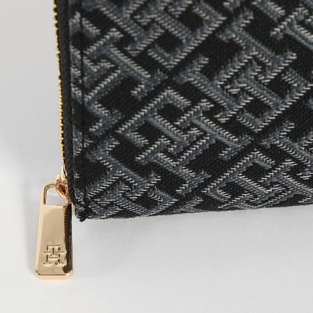 Tommy Hilfiger - Portefeuille Femme Icon Large Jacquard 7956 Bleu Marine Doré