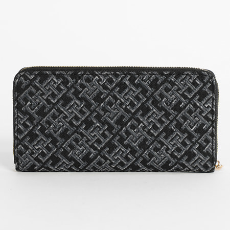 Tommy Hilfiger - Portefeuille Femme Icon Large Jacquard 7956 Bleu Marine Doré