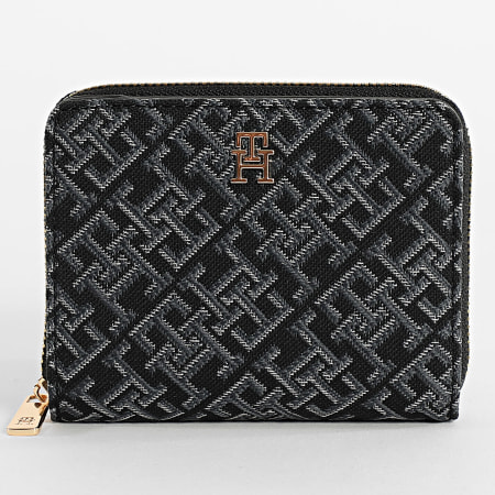 Tommy Hilfiger - Portefeuille Femme Icon Med Flap Jacquard 7957 Bleu Marine Doré