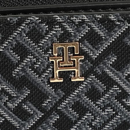 Tommy Hilfiger - Portefeuille Femme Icon Med Flap Jacquard 7957 Bleu Marine Doré