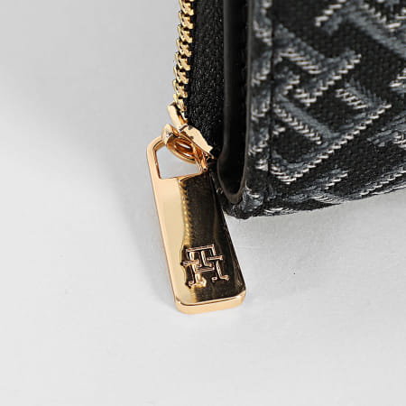 Tommy Hilfiger - Portefeuille Femme Icon Med Flap Jacquard 7957 Bleu Marine Doré