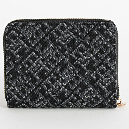 Tommy Hilfiger - Portefeuille Femme Icon Med Flap Jacquard 7957 Bleu Marine Doré