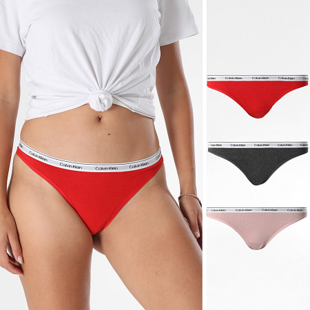 Calvin Klein - Set van 3 dames Icon Strings Logo QD5209E Roze Rood Houtskool Grijs Gevlekt