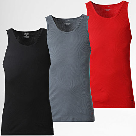 Calvin Klein - Pack di 3 Canottiere 4036 Nero Grigio Antracite Rosso