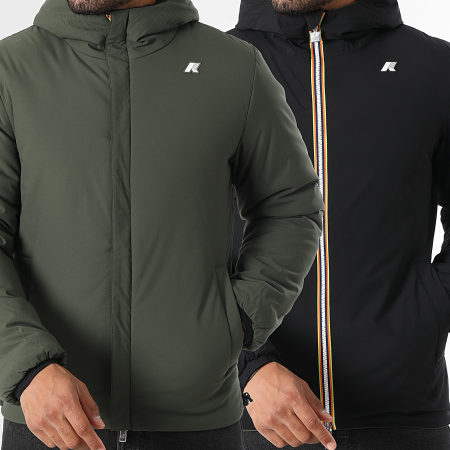 K-Way - Veste Zippée Capuche Réversible Jack St Warm K6128VW Noir Vert Kaki
