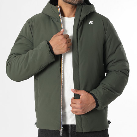 K-Way - Veste Zippée Capuche Réversible Jack St Warm K6128VW Noir Vert Kaki