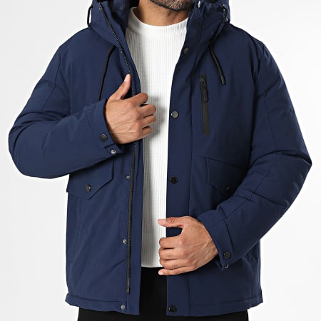 Kymaxx - Parka Capuche Unie Bleu Marine
