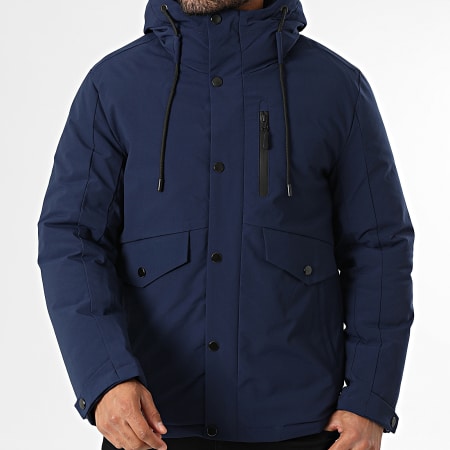 Kymaxx - Parka Capuche Unie Bleu Marine