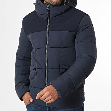 Kymaxx - Doudoune Capuche Unie Bleu Marine