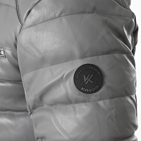 Kymaxx - Plumífero con Capucha Simil Cuero Gris Antracita