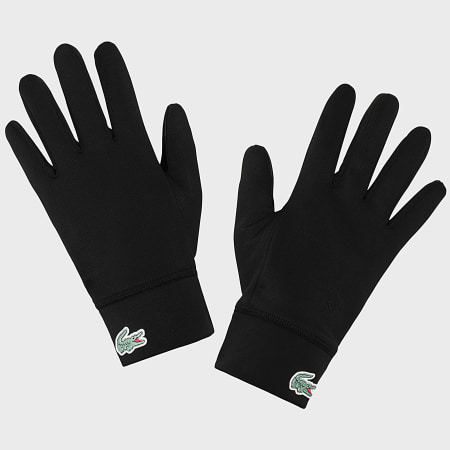 Lacoste - Lot Bonnet Et Gants Logo Crocodile Noir