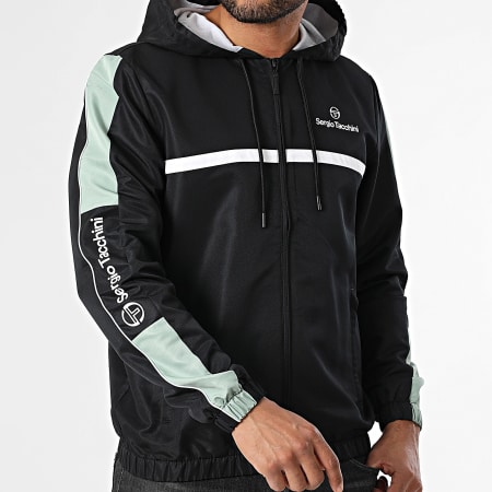 Sergio Tacchini - Giacca con Cappuccio a Zip a Strisce Prannie 40846 Nero Bianco Verde