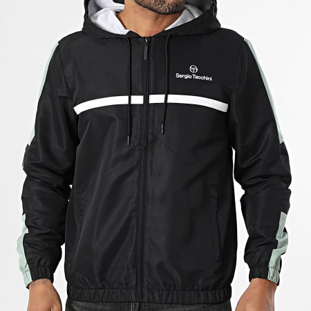 Sergio Tacchini - Giacca con Cappuccio a Zip a Strisce Prannie 40846 Nero Bianco Verde