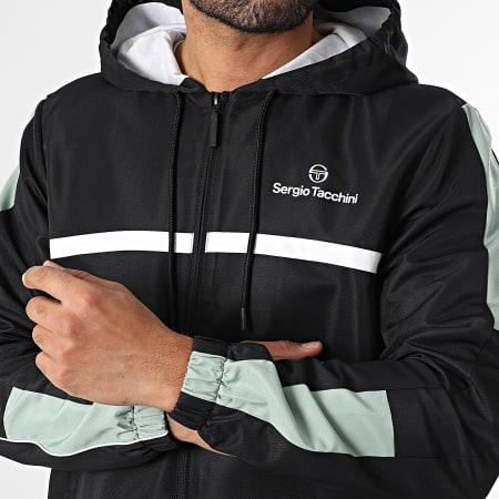 Sergio Tacchini - Giacca con Cappuccio a Zip a Strisce Prannie 40846 Nero Bianco Verde