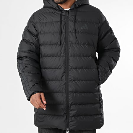 Adidas Sportswear - Doudoune Capuche Longue A Bandes Essential 3 Stripes JM4061 Noir