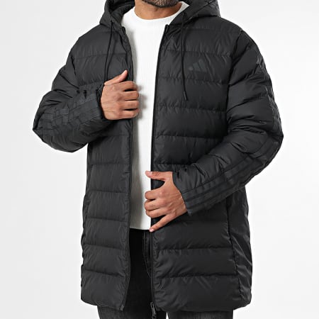 Adidas Sportswear - Doudoune Capuche Longue A Bandes Essential 3 Stripes JM4061 Noir