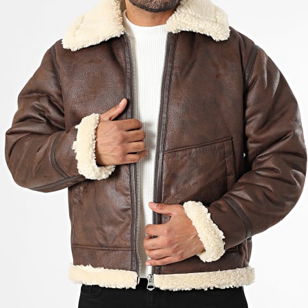 Jack And Jones - Veste Simili Cuir Zippée Liverpool Aviator Marron