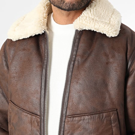 Jack And Jones - Veste Simili Cuir Zippée Liverpool Aviator Marron