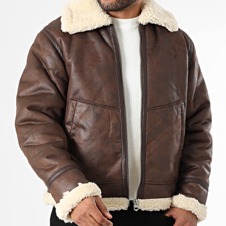 Jack And Jones - Veste Simili Cuir Zippée Liverpool Aviator Marron