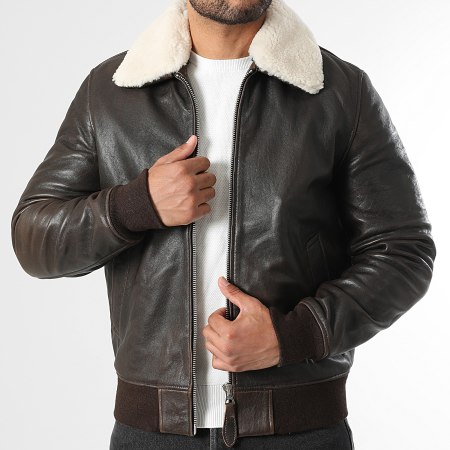 Schott NYC - Veste Cuir Col Mouton Fly Sheep Marron