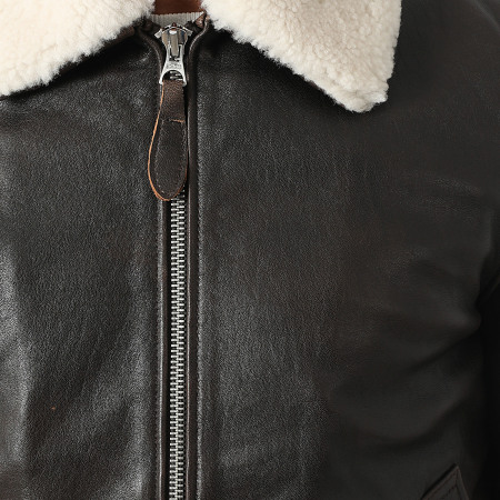 Schott NYC - Veste Cuir Col Mouton Fly Sheep Marron