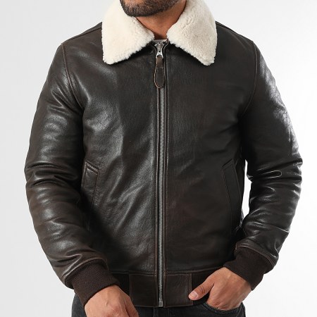 Schott NYC - Veste Cuir Col Mouton Fly Sheep Marron