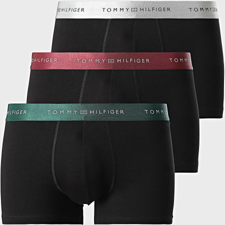 Tommy Hilfiger - Lot De 3 Boxers 3411 Noir Argenté Vert Foncé Bordeaux