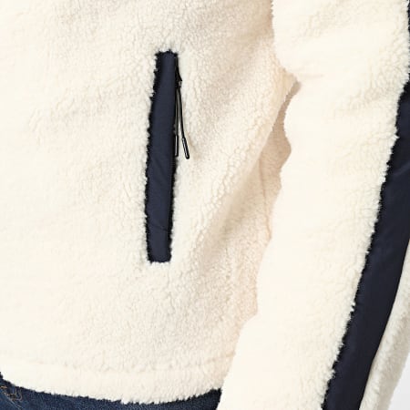 Kymaxx - Veste Polaire Capuche Zippée Beige Clair Bleu Marine