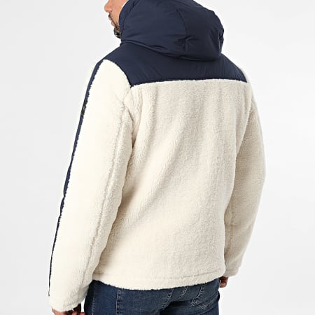 Kymaxx - Veste Polaire Capuche Zippée Beige Clair Bleu Marine