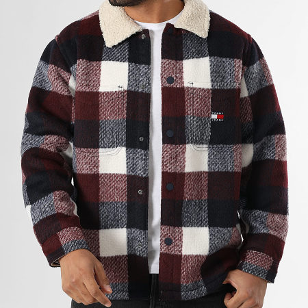 Tommy Jeans - Veste Col Mouton A Carreaux Teddy 2010 Blanc Bordeaux Bleu Marine