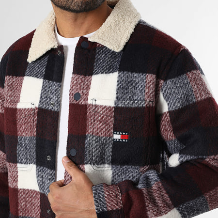 Tommy Jeans - Veste Col Mouton A Carreaux Teddy 2010 Blanc Bordeaux Bleu Marine