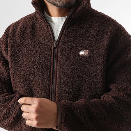 Tommy Jeans - Veste Sherpa Zippée Relaxed Fit Badge 2078 Marron