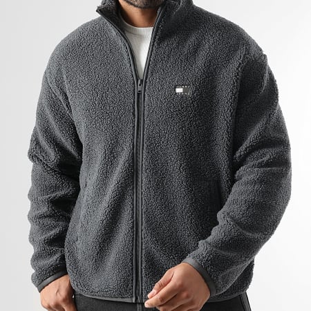 Tommy Jeans - Veste Sherpa Zippée Relaxed Fit Badge 2078 Gris