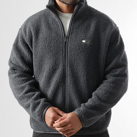 Tommy Jeans - Veste Sherpa Zippée Relaxed Fit Badge 2078 Gris