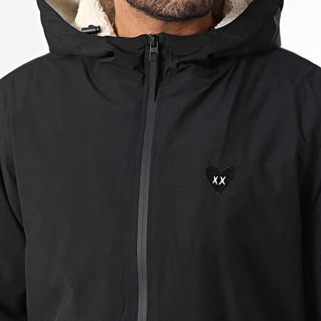 Luxury Lovers - Parka Sherpa Capuche Black Heart Embroidery Noir