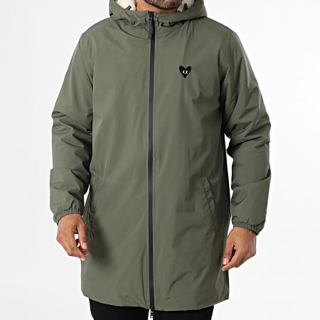 Luxury Lovers - Parka Sherpa Capuche Black Heart Embroidery Vert Kaki