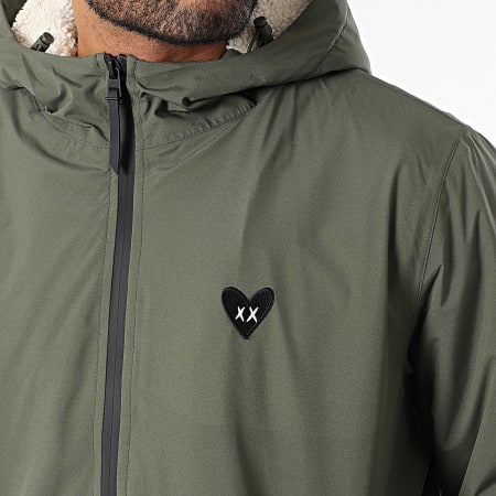 Luxury Lovers - Parka Sherpa Capuche Black Heart Embroidery Vert Kaki