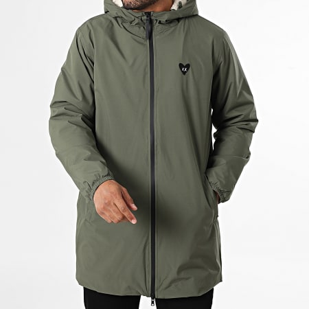 Luxury Lovers - Parka Sherpa Capuche Black Heart Embroidery Vert Kaki