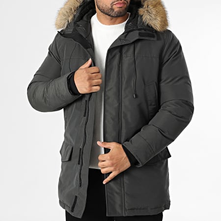 Frilivin - Parka con capucha de piel H80 Gris marengo